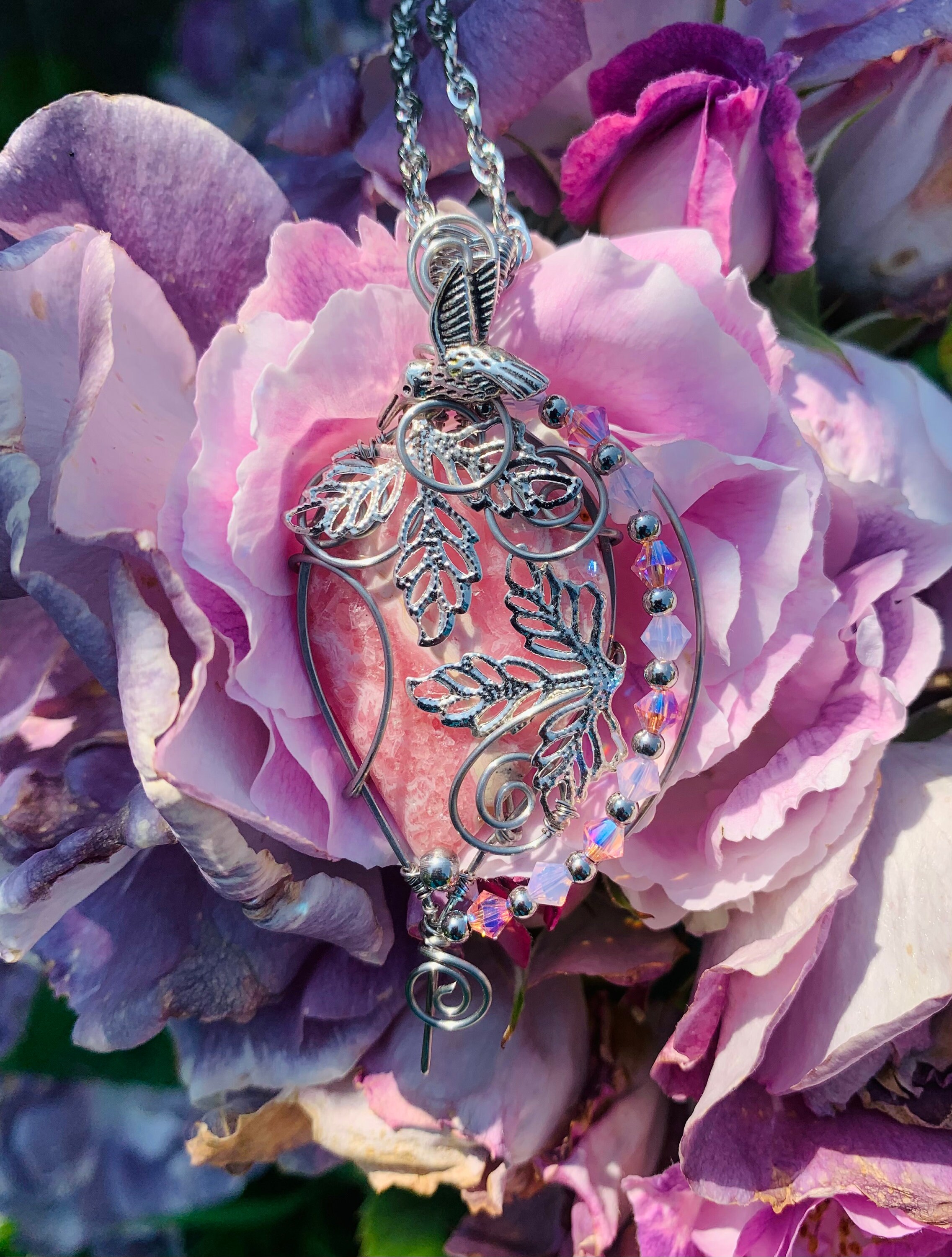 Talisman "Lyric Country" in rhodochrosite, handcrafted pendant, unique creation, natural stone