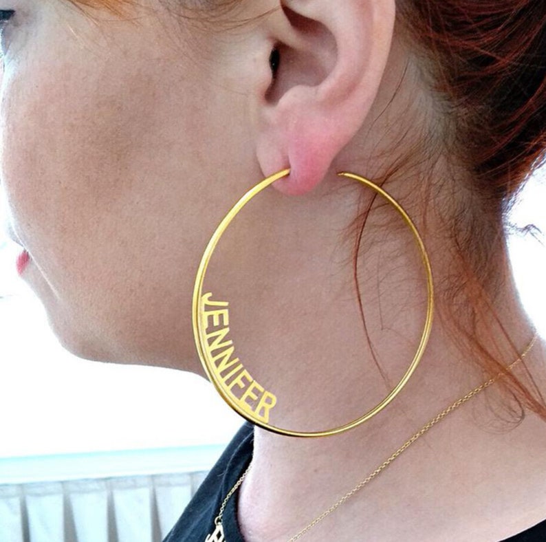 Gold Hoops Earrings Big Hoop Earrings Name Earrings 14K Gold Etsy