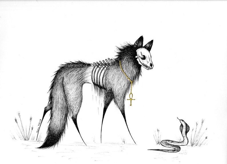 Anubis and Serpant Black and White 8x10/' Satin Finish Print