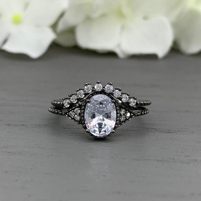 Oval Aquamarine Thin Simulated Diamond Engagement Sterling Silver Ring Set