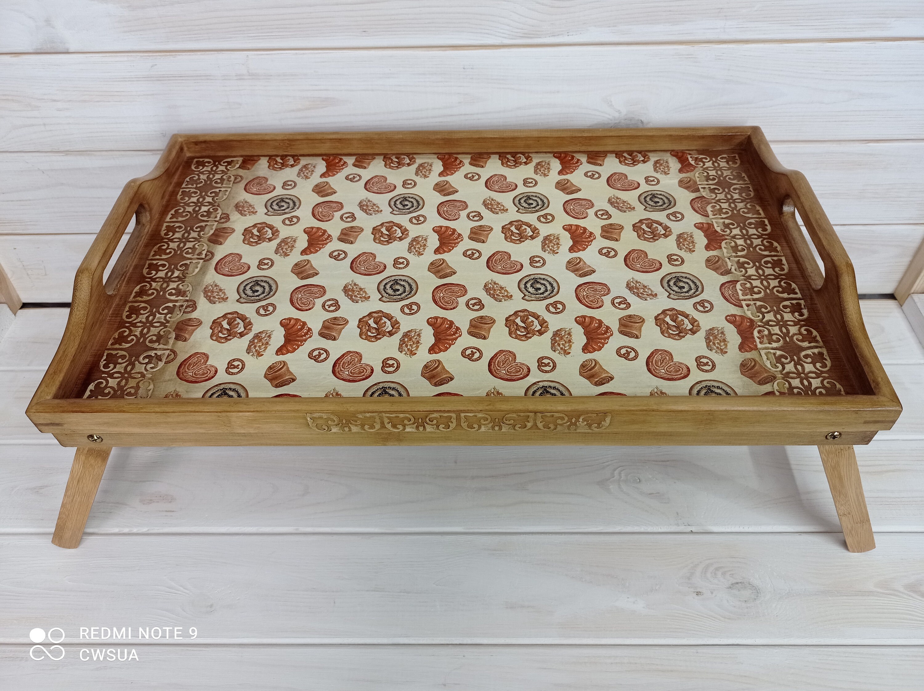 Wooden Serving Tray With Folding Legs Rustic Bed Breakfast Etsy