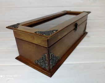 Teebeutel Box, Organizer mit Glasdeckel, Teebeutel-Schrank, Schmuck-Uhrenbox, Geschenk-Teeliebhaber, rustikaler Tee-Aufbewahrungs-Truhe-Behälter, Teetrinker-Geschenk