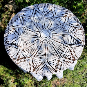 Vintage Crochet Tablecloth, Round Large Lace Knitted Cotton Tablecloth, White Cotton Table Topper, Dining Decor, Table Cover