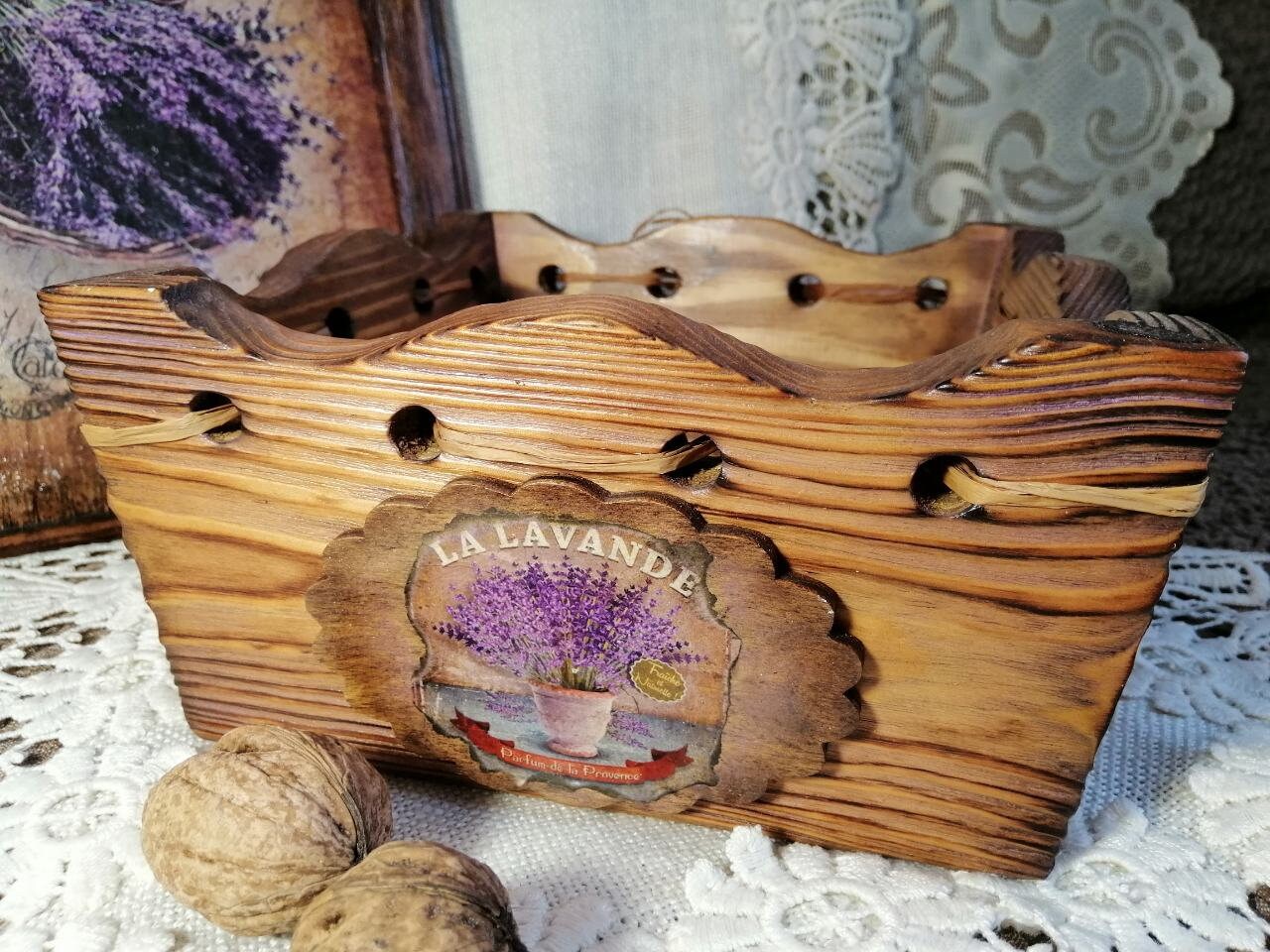 Rustic Wooden Bread Basket Basket for Fruit Farmhouse Etsy