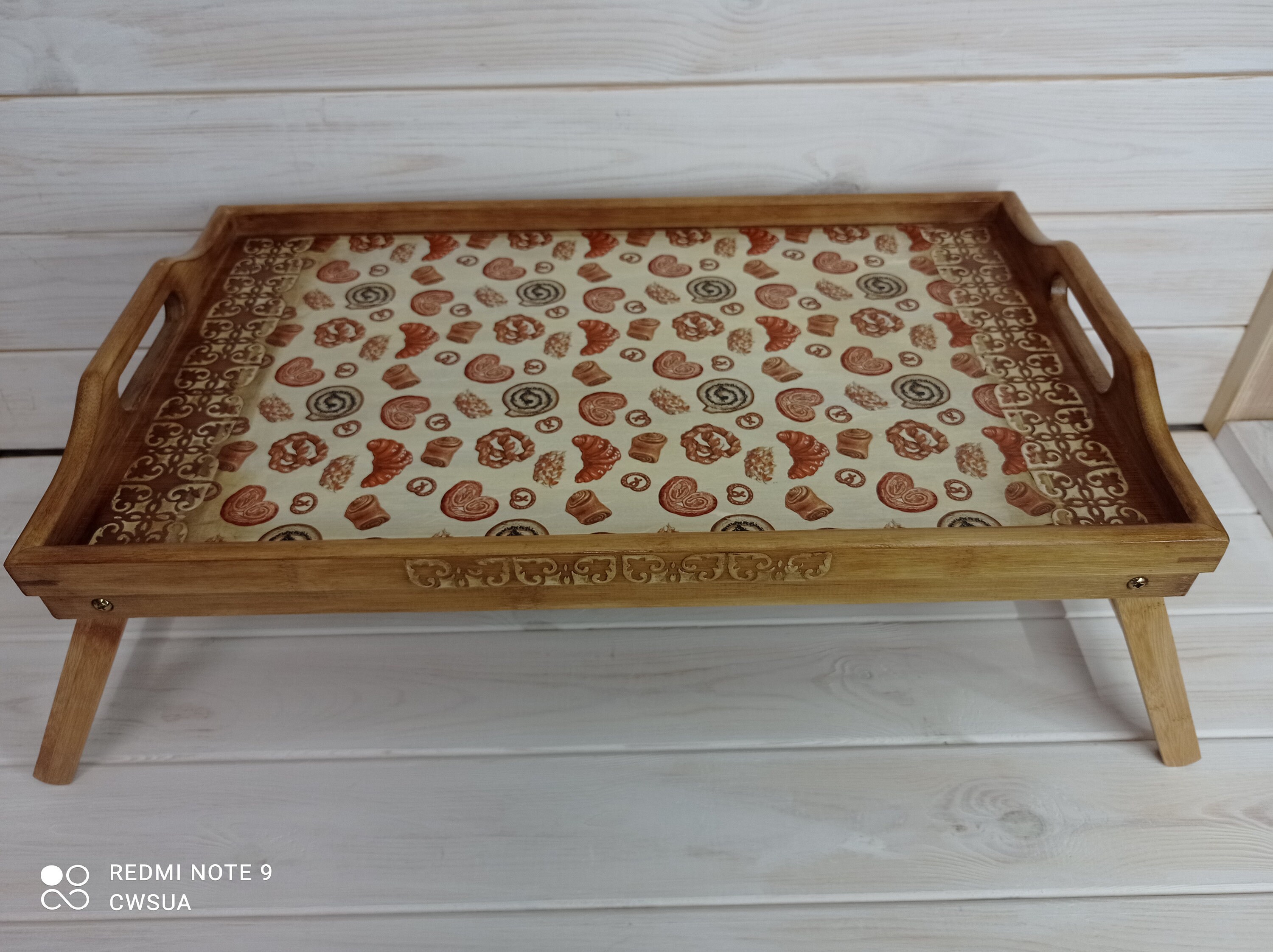 Wooden Serving Tray With Folding Legs Rustic Bed Breakfast Etsy