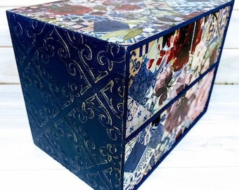 Decoupage Wooden Makeup Organizer Box: Floral Apothecary Storage Chest