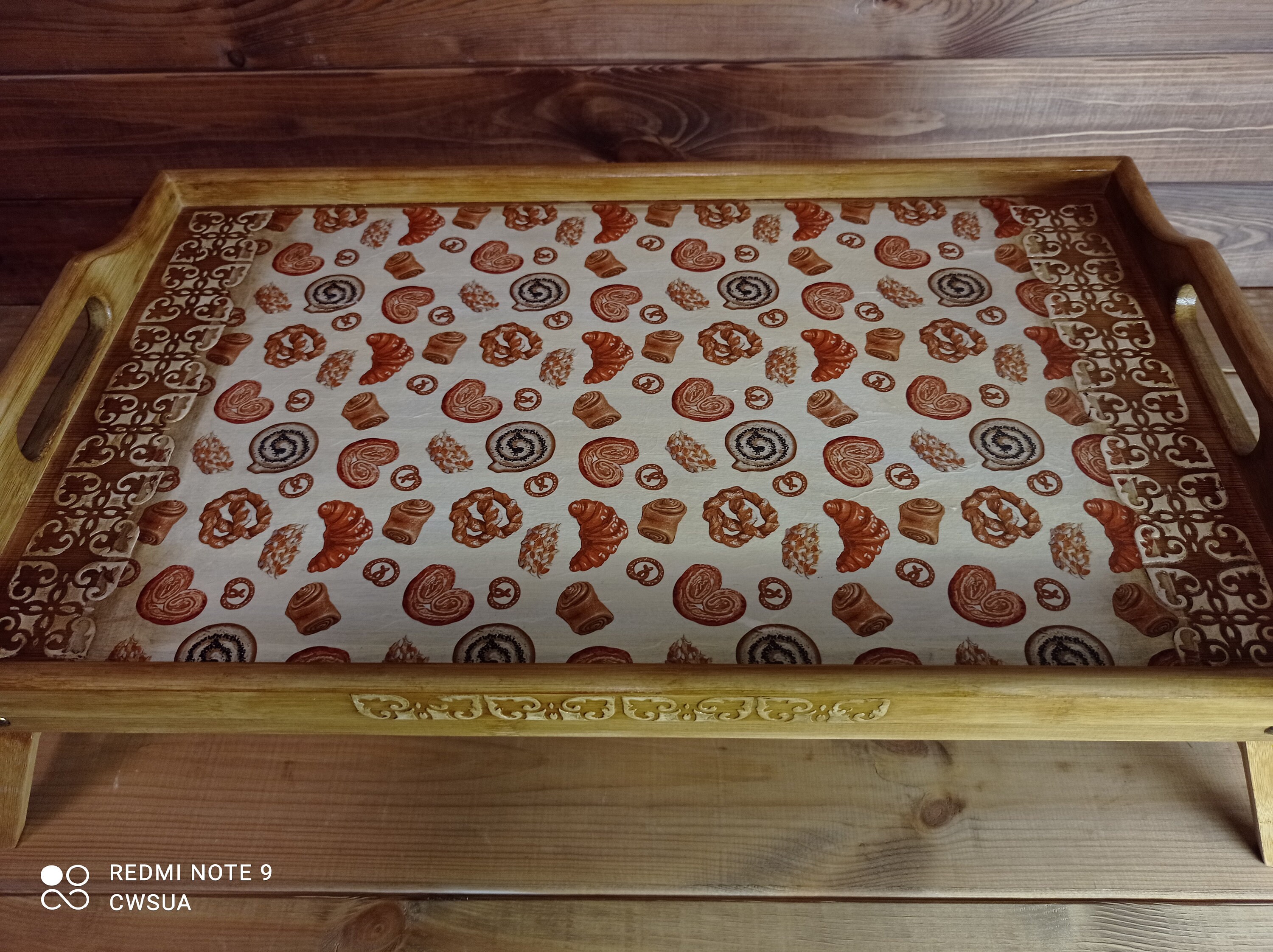 Wooden Serving Tray With Folding Legs Rustic Bed Breakfast Etsy