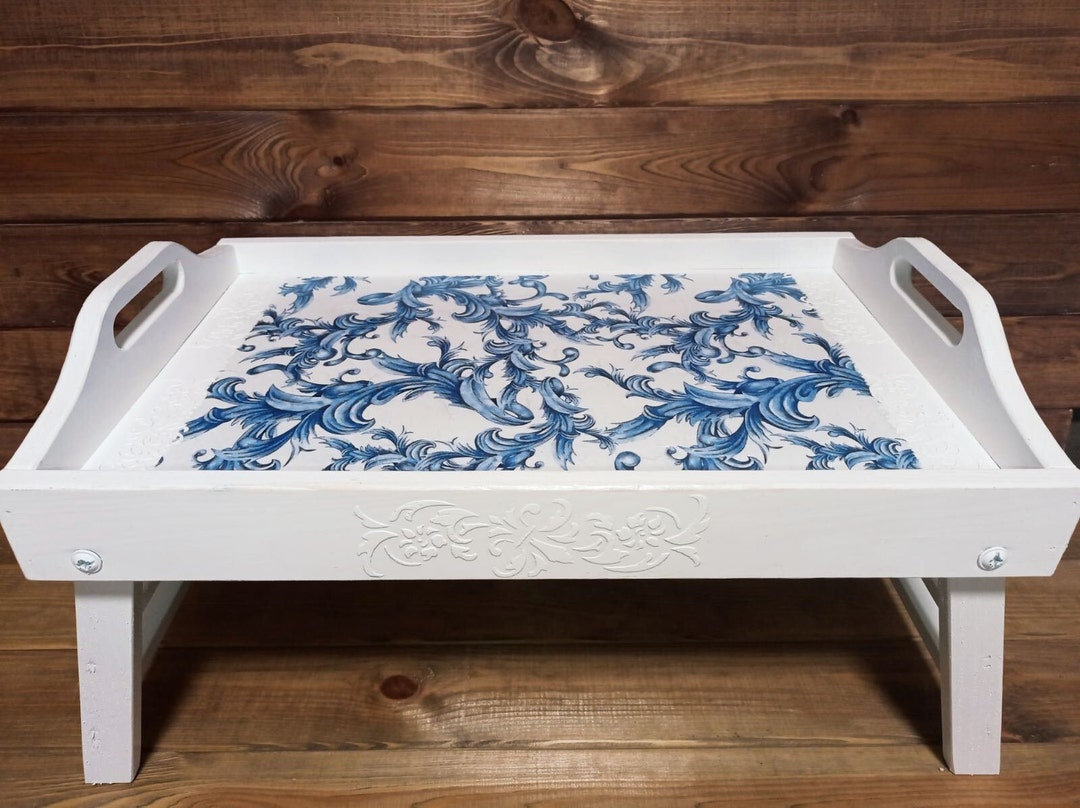 Wooden Serving Tray Folding Legs Large Bed Breakfast Tray Etsy