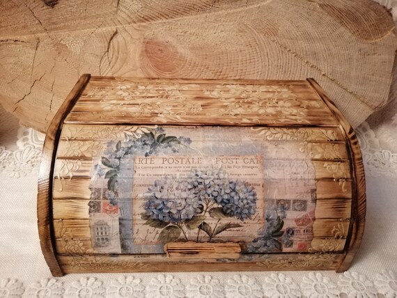 Rustic Wooden Bread Box Storage Bin Decoupage Breadbox Rustic Wooden Bread Box Storage Bin