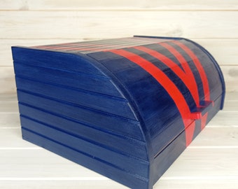 Wooden Bread Box, Large Bread Bin, Food Storage Organizer, Cobalt Blue Breadbin, Decorated Breadbox, Wood
