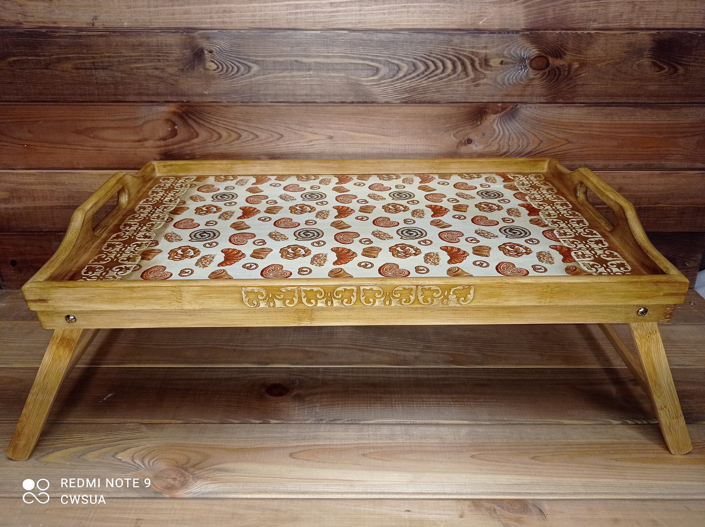 Wooden Serving Tray With Folding Legs Rustic Bed Breakfast Etsy