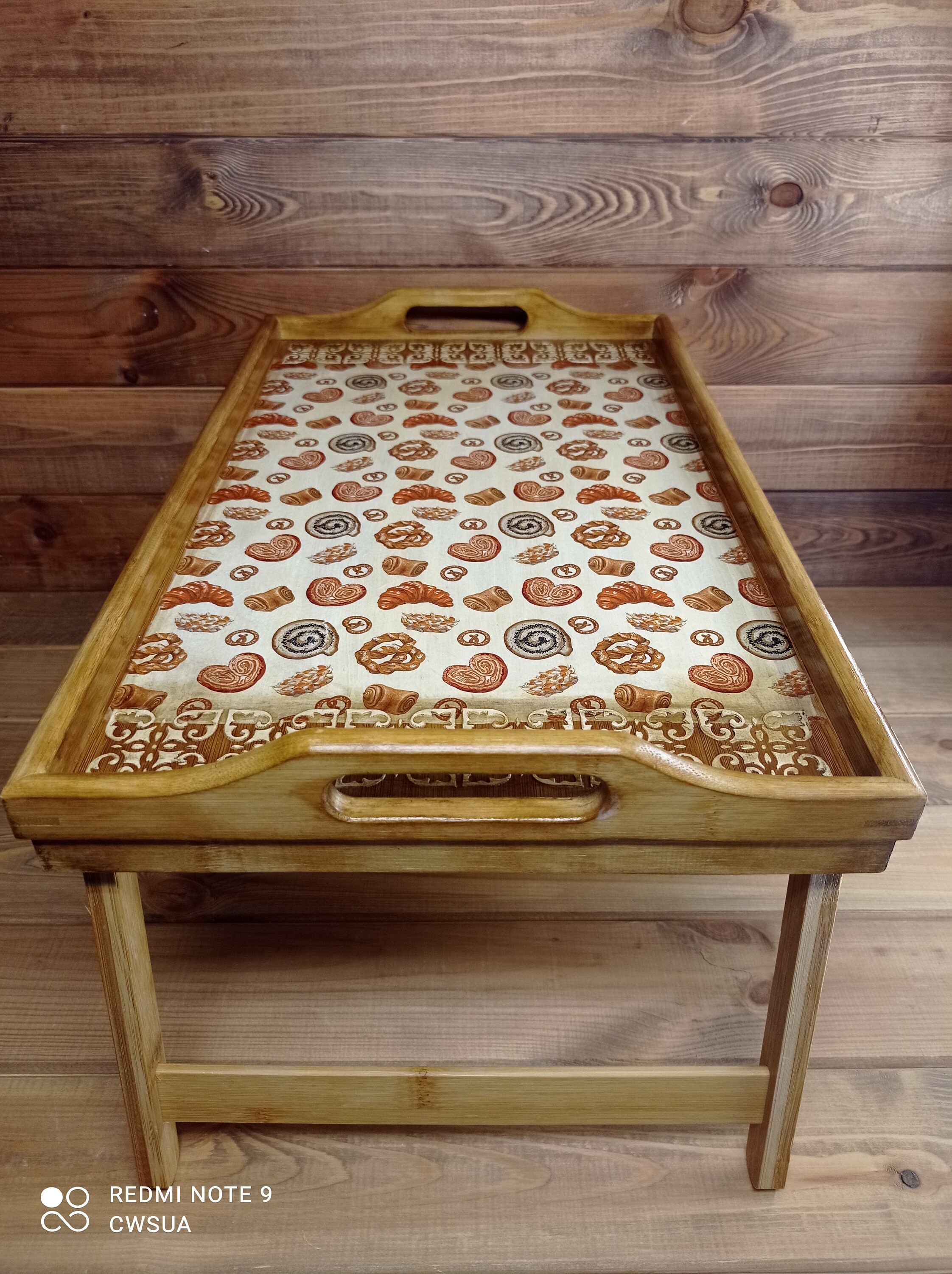 Wooden Serving Tray With Folding Legs Rustic Bed Breakfast Etsy