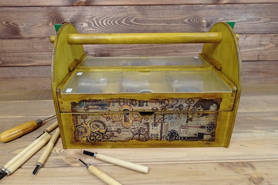 Caja de herramientas de madera con cajones, tornillos de clavos organizador  de almacenamiento, suministros de costura de almacenamiento, cuentas de  orgaznizador de madera, regalo hombre papá abuelo -  México