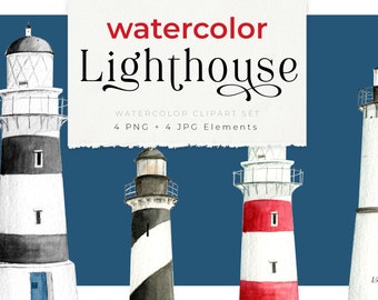 Vuurtoren aquarel clipart, instant download, Leuchtturm Illustrationen, richtinggevend licht, digitale activa, nautisch, kust, png