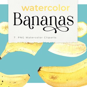 watercolor bananas cliparts, fruit illustration, transparent PNG, healthy food, vegetarian food, healthy living, digital file