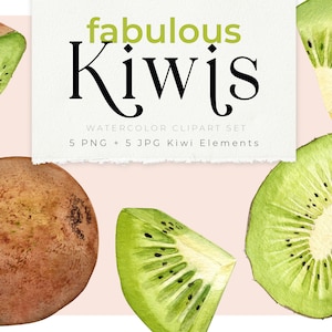 watercolor Kiwi cliparts, fruit illustration, transparent PNG, healthy food, vegetarian food, healthy living, digital file