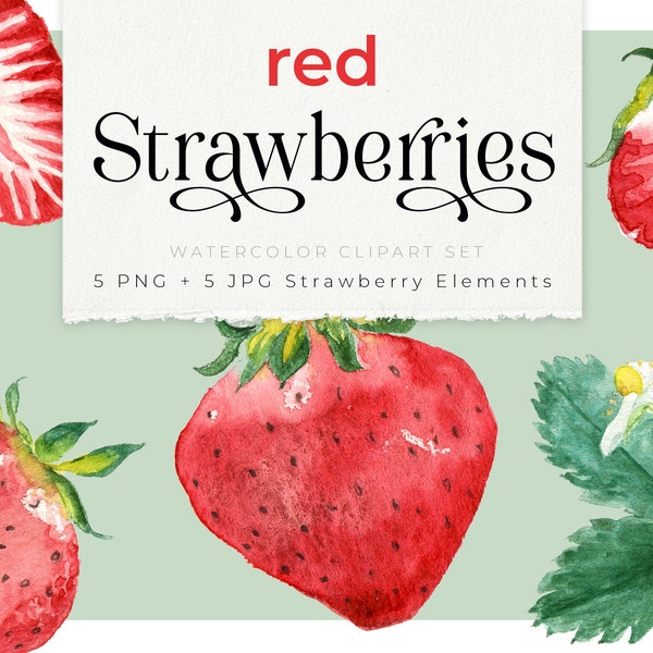 watercolor RED STRAWBERRY cliparts, strawberries fruit illustration, strawberry flower transparent PNG, Erdbeere, healthy living, picknick