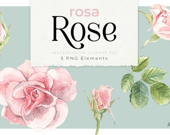 Pink Rose aquarel PNG clipart, roze rozen, aquarel roos clipart, bloemen clipart, bruiloft activa, Moederdag kaart