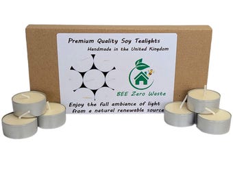 Soy tealights with metal cups, various packs, unscented, vegan friendly, hand-poured in The UK, plastic free, perfect for wax warmers
