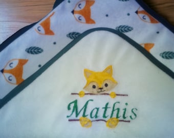 baby bath cape, customizable fox pattern hooded towel