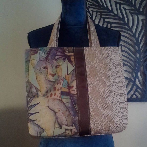 Sac en simili cuir et tissu,forme tote bag