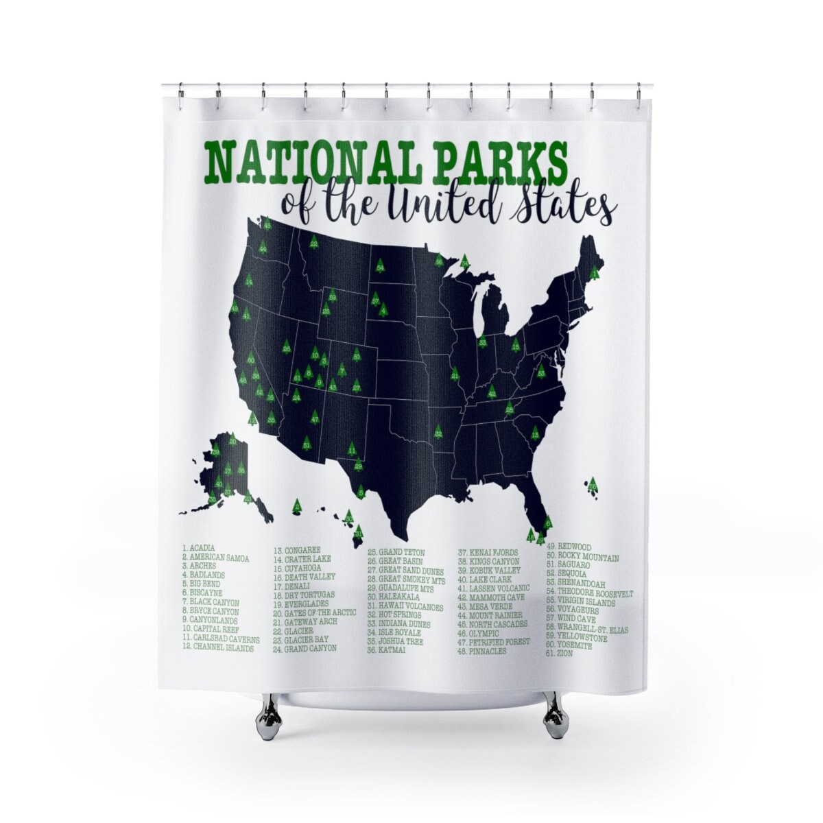 National Parks Of The United States Map Checklist Shower Etsy