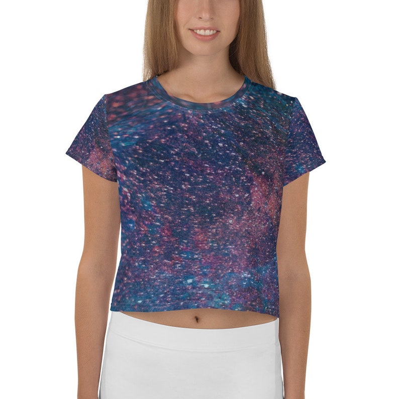 Women Crop t-shirt Galaxy Pattern All-Over Print Crop Tee Women Crop Top