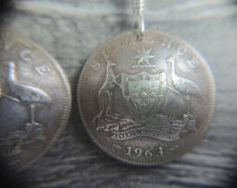 Vintage Australian Coin Earrings 1963 w/new Sterling Silver Hooks
