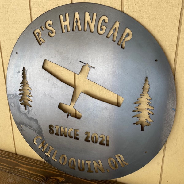 HANGAR Sign - AIRPLANE Hangar - Personalized Heavy Duty Steel Sign - Metal Art