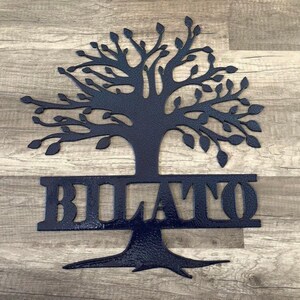 Last Name - Family Tree - Split Monogram - Personalized Steel Sign - Metal Art - SQ12-30