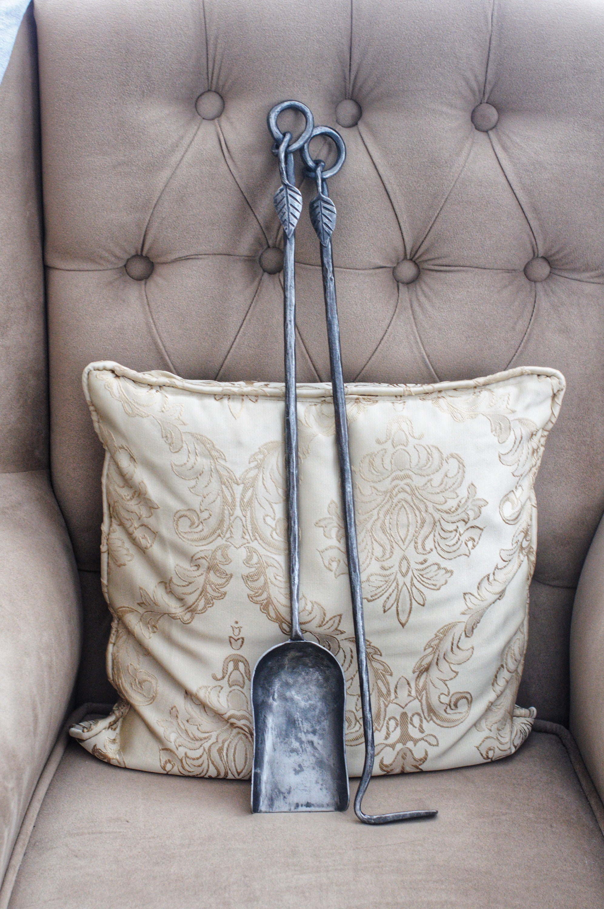 2 Piece Leaf Hand Fireplace Tools Set Wrought Iron Etsy