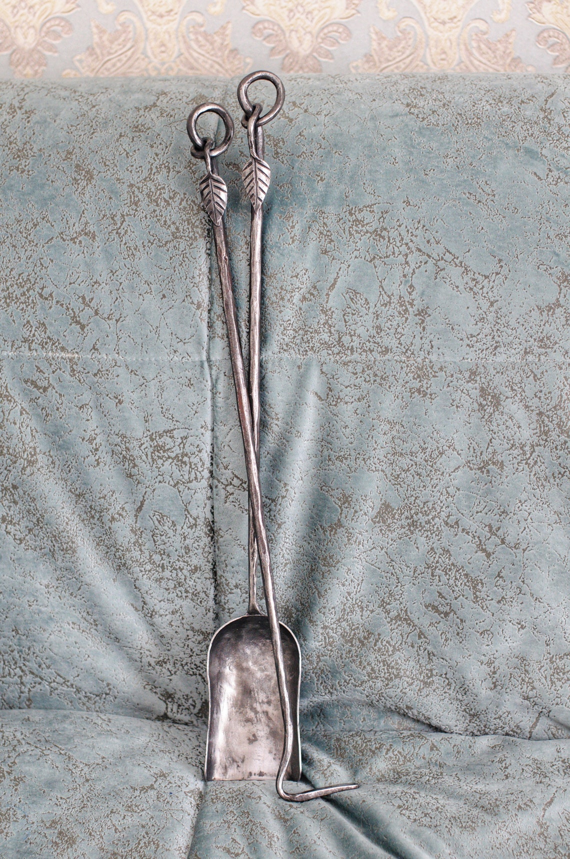 2 Piece Leaf Hand Fireplace Tools Set Wrought Iron Etsy