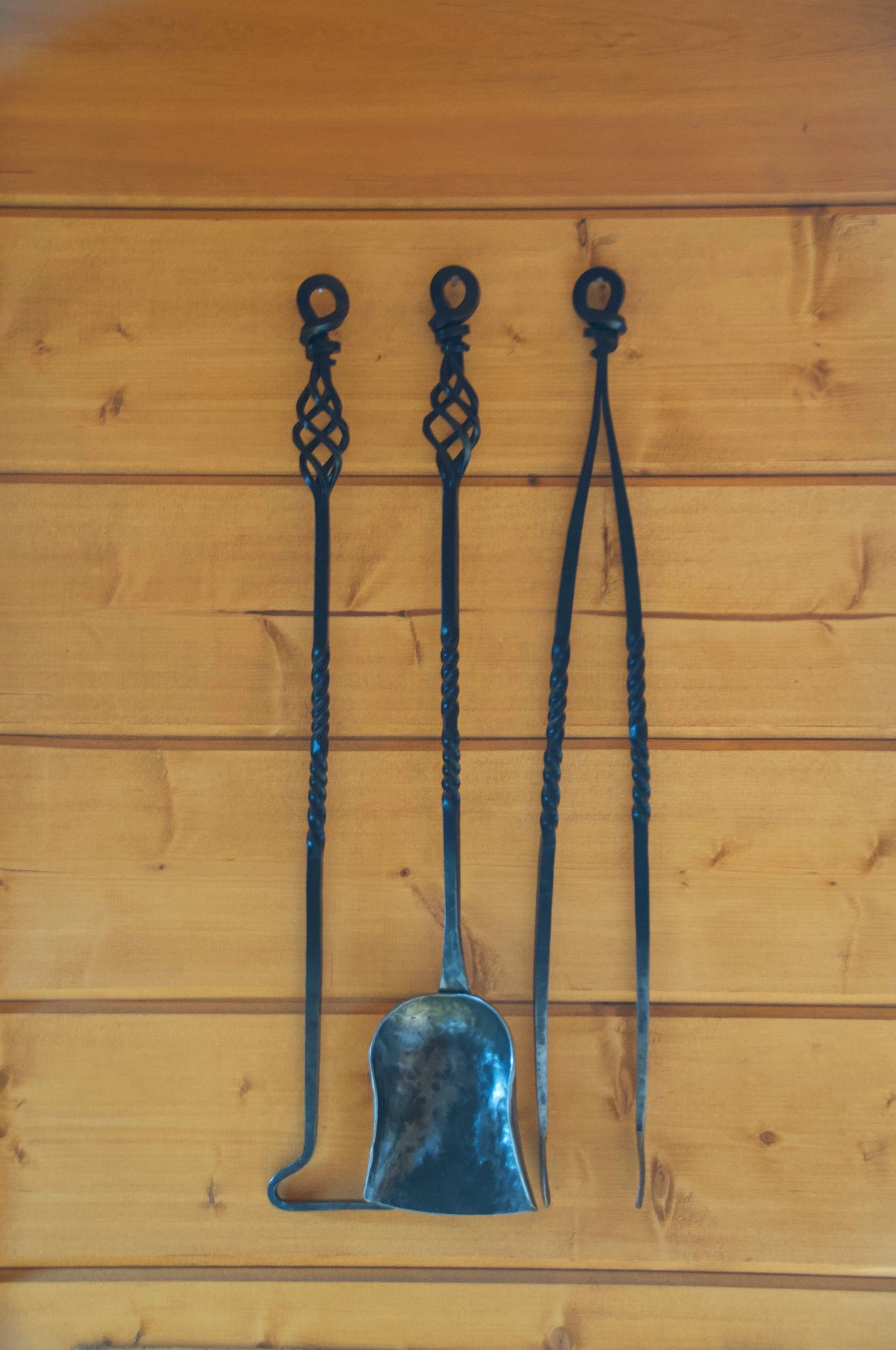 3 Piece Hand Fireplace Tools Set Wrought Iron Etsy