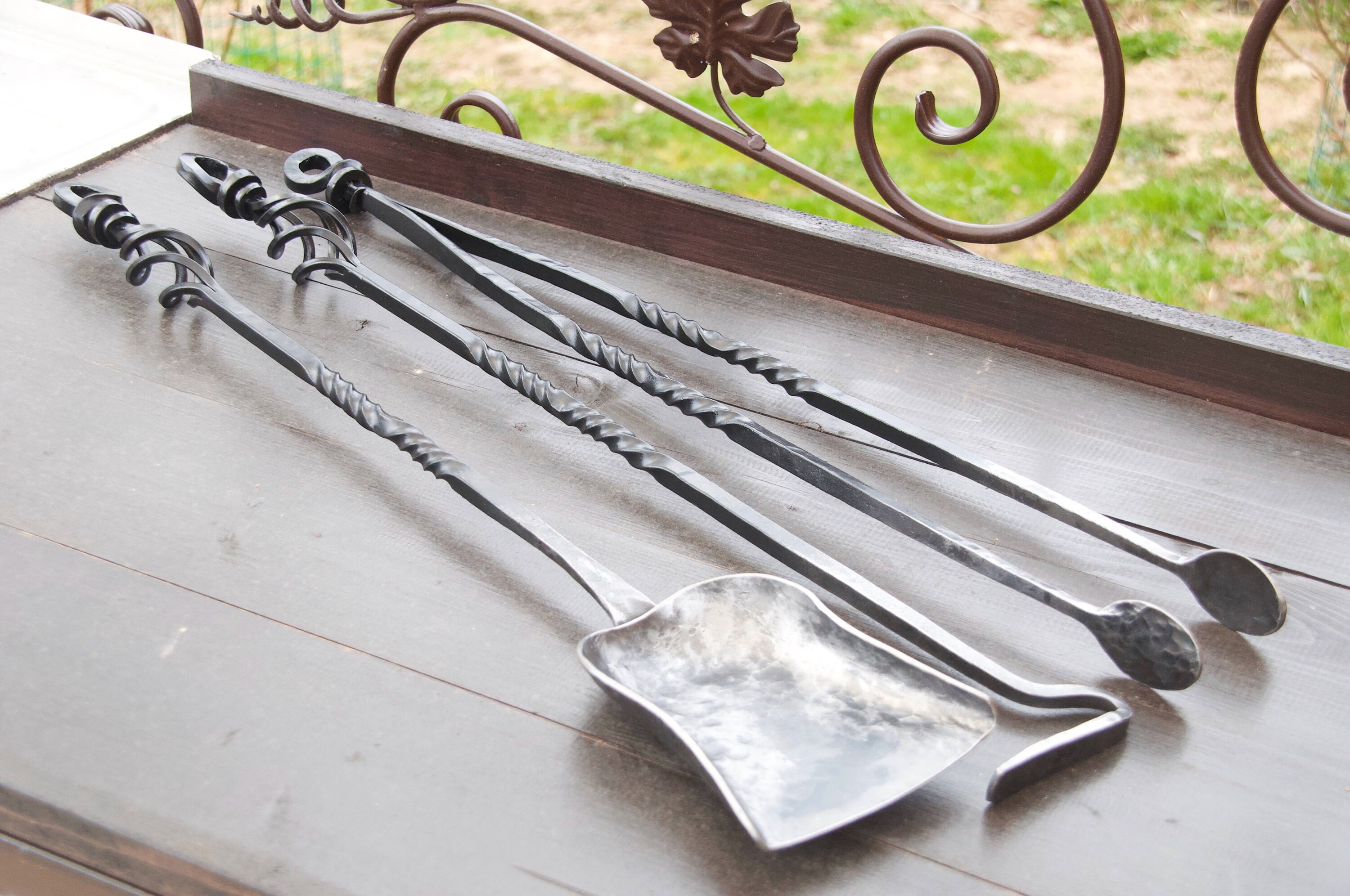 3 Piece Hand Fireplace Tools Set Wrought Iron Etsy