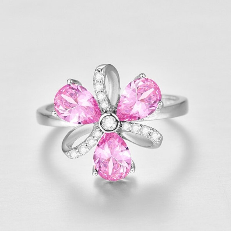 Flower Shape Topaz Ring,Natural Pink Topaz with Natural Zircon Gemstone 925 Sterling Silver Ring,November Birthstone Ring,Topaz Silver Ring