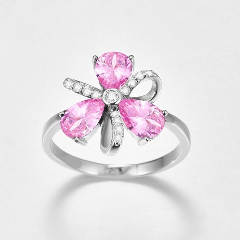 Flower Shape Topaz Ring,Natural Pink Topaz with Natural Zircon Gemstone 925 Sterling Silver Ring,November Birthstone Ring,Topaz Silver Ring