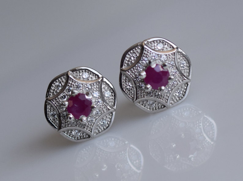 Hexagon Shaped 925 Sterling Silver Earning With Natural Ruby Stone TGW 2.96 Gm Also Available in Other Gems Colors Earrings