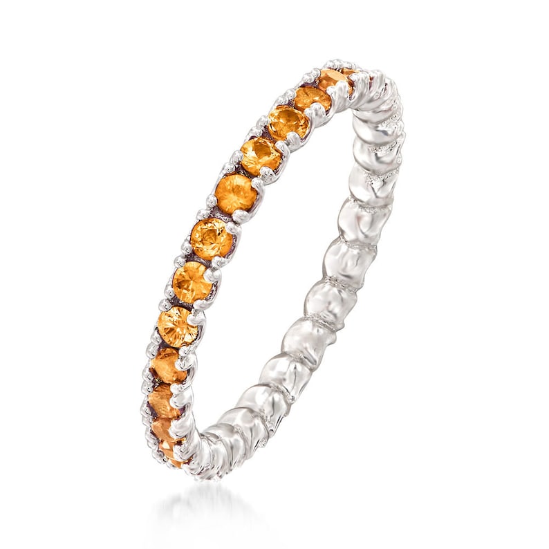Round Shaped Natural Orange Sapphire Gemstone 925 Sterling Silver Eternity Bands,Sapphire Gemstone Jewellery,September Birthstone Bands