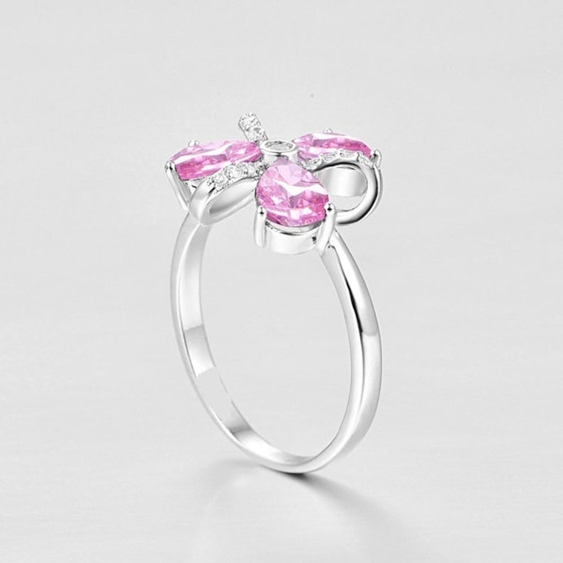 Flower Shape Topaz Ring,Natural Pink Topaz with Natural Zircon Gemstone 925 Sterling Silver Ring,November Birthstone Ring,Topaz Silver Ring