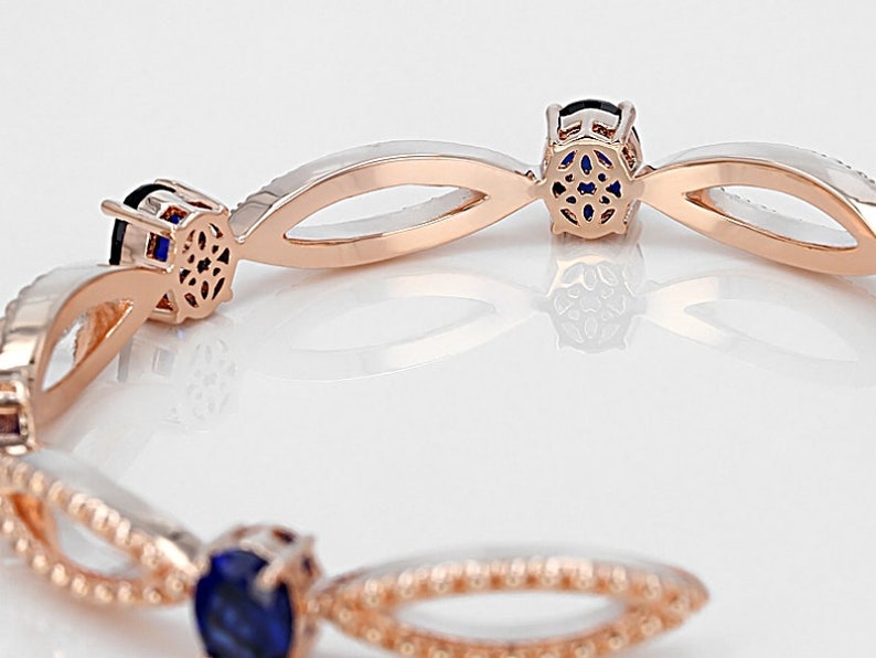 Oval Shaped Natural Blue Sapphire Gemstone 925 Sterling Silver Rose gold Plated Cuff Bracelet,Adjustable bracelet,