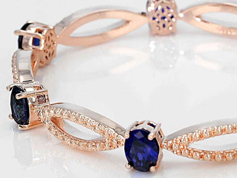 Oval Shaped Natural Blue Sapphire Gemstone 925 Sterling Silver Rose gold Plated Cuff Bracelet,Adjustable bracelet,