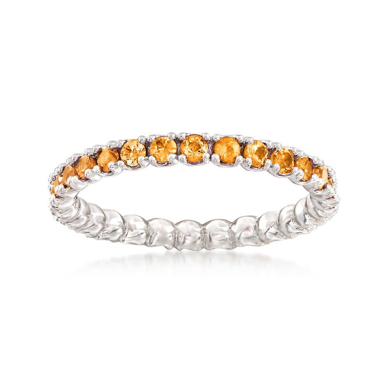Round Shaped Natural Orange Sapphire Gemstone 925 Sterling Silver Eternity Bands,Sapphire Gemstone Jewellery,September Birthstone Bands