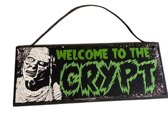 Welcome to the Crypt Wooden Sign Halloween Sign Decoration Spooky Sign