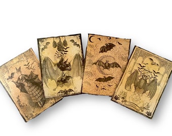 BUNDLE** 4 Vintage Effect Art Prints for a Tenner Bats Bugs Skulls 5x7 Unframed Vintage Illustration Goth Art