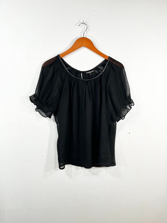 vintage 90s express black blouse with puffy sleeve