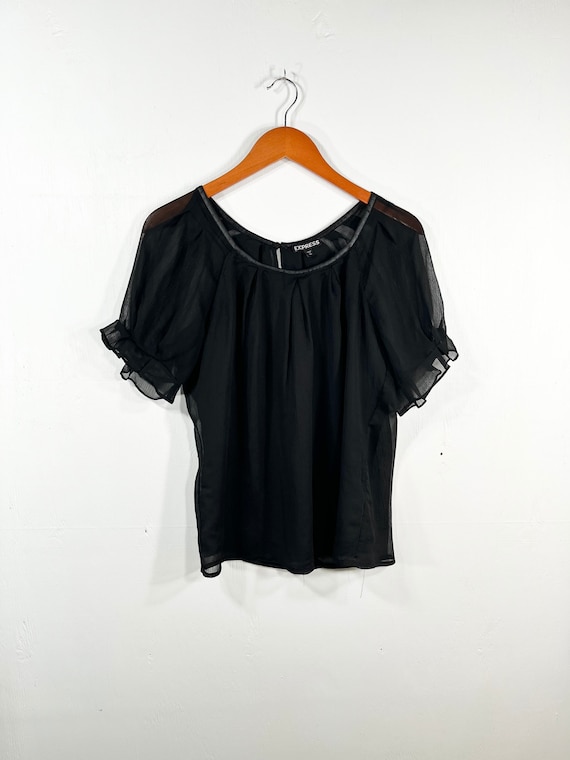 Vintage 90s Express Black Blouse With Puffy Sleeves Size XS Etsy