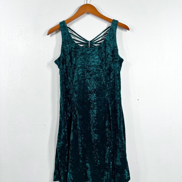 vintage 1990s D.B.Y. ltd emerald green velvet dress with rhinestone detail size medium