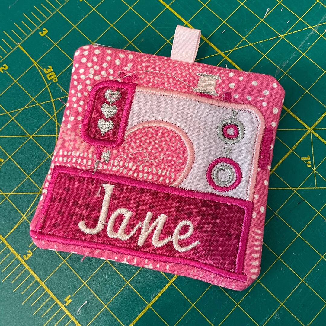 Sewing Machine Name Tag Applique Embroidery Design, Customizable, in
