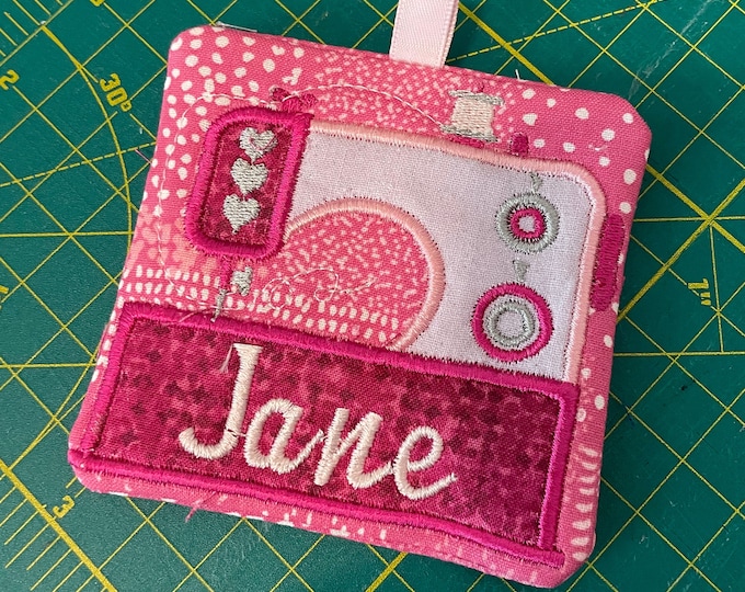 Sewing Machine Name Tag Applique Embroidery Design, Customizable, in