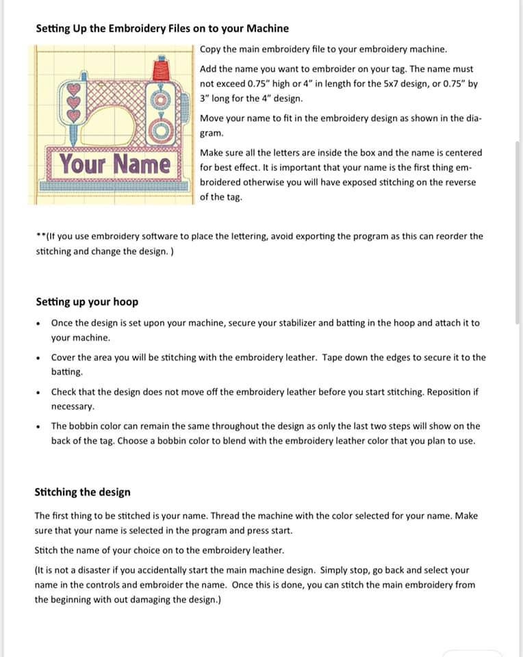 Sewing Machine Name Tag Embroidery Design for Embroidery Leather
